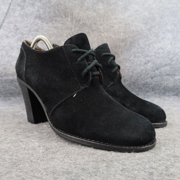 Lucky Brand Shoes Womens 10 Bootie Pumps Lace Up Chukka Leather Black Classic - Picture 1 of 15